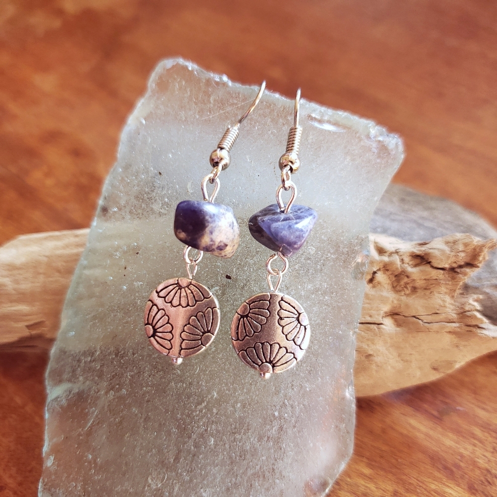 Handmade Beach Stone Flower Charm Earrings